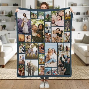 Aangepaste 28 foto collage blauw fleece deken