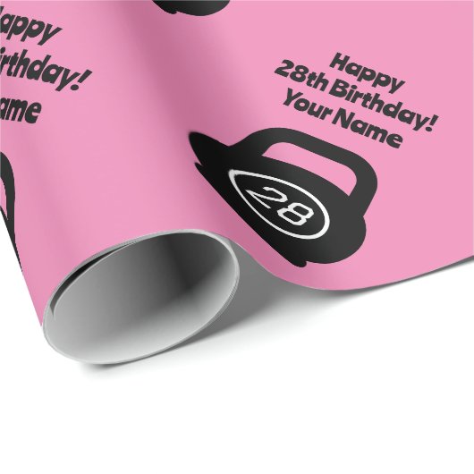 Aangepaste 28e Verjaardagsfeestje gym kettlebell r Cadeaupapier (Rol Hoek)