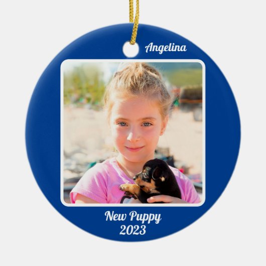 Aangepaste 2-foto 2 zijdige blauwe evenementen mij keramisch ornament (Voorkant)