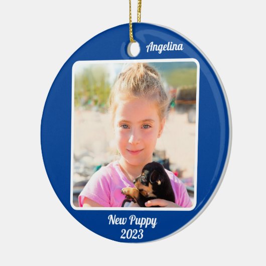 Aangepaste 2-foto 2 zijdige blauwe evenementen mij keramisch ornament (Links)