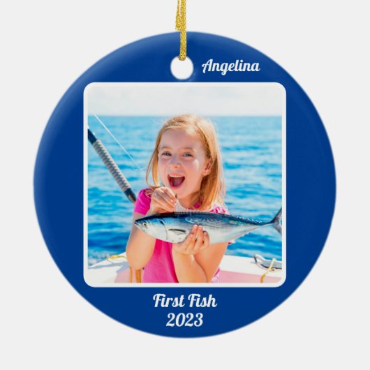 Aangepaste 2-foto 2 zijdige blauwe evenementen mij keramisch ornament (Achterkant)