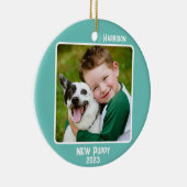 Aangepaste 2-foto 2-zijdige Blauwgroen mijlpaal of Keramisch Ornament (Rechts)