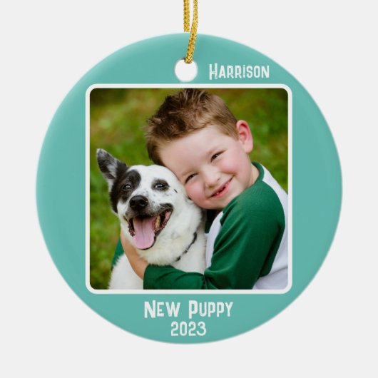 Aangepaste 2-foto 2-zijdige Blauwgroen mijlpaal of Keramisch Ornament (Voorkant)