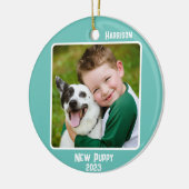 Aangepaste 2-foto 2-zijdige Blauwgroen mijlpaal of Keramisch Ornament (Links)