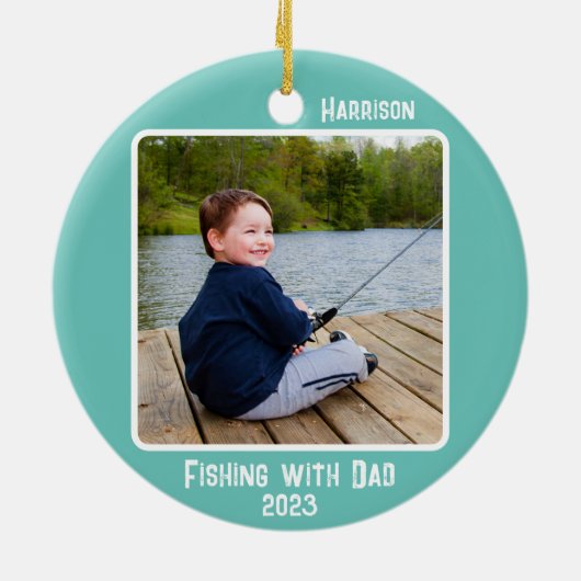 Aangepaste 2-foto 2-zijdige Blauwgroen mijlpaal of Keramisch Ornament (Achterkant)