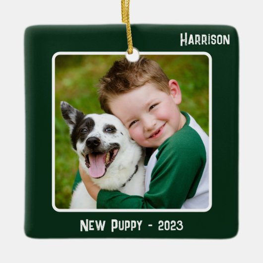 Aangepaste 2-foto 2 zijdige Emerald Special Event Keramisch Ornament (Voorkant)