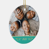 Aangepaste 2 foto 2-zijdige familiefoto Blauwgroen Keramisch Ornament (Rechts)