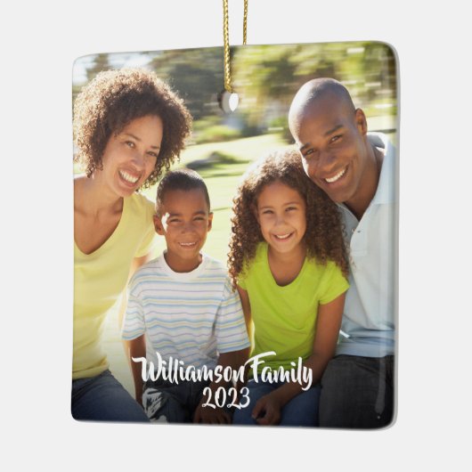 Aangepaste 2 foto 2 zijdige familiefoto Modern Keramisch Ornament (Links)