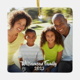 Aangepaste 2 foto 2 zijdige familiefoto Modern Keramisch Ornament