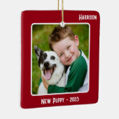 Aangepaste 2-foto 2 zijdige rode speciale gebeurte keramisch ornament (Rechts)