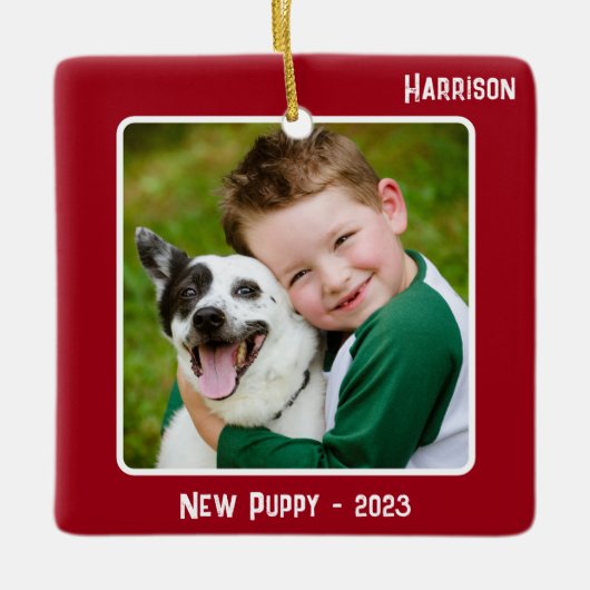 Aangepaste 2-foto 2 zijdige rode speciale gebeurte keramisch ornament (Voorkant)