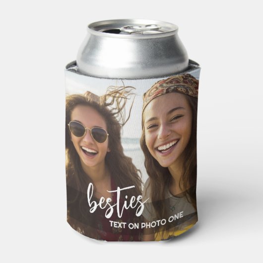 Aangepaste 2 foto - Aangepaste tekst - Besties Blikjeskoeler (Blikje Voorkant)
