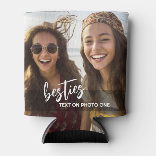 Aangepaste 2 foto - Aangepaste tekst - Besties Blikjeskoeler (Voorkant)