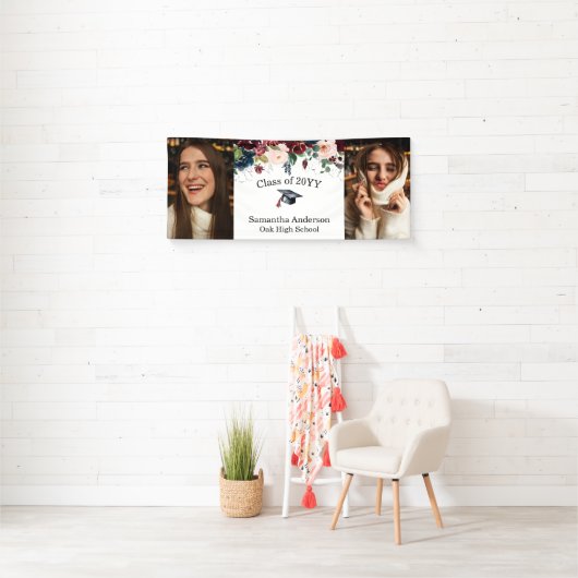 Aangepaste 2 foto Bourgogne Bloemen Afstuderen Ban Spandoek (Insitu)