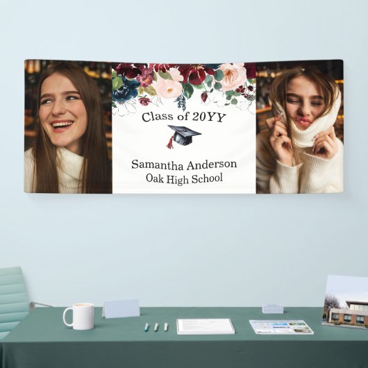 Aangepaste 2 foto Bourgogne Bloemen Afstuderen Ban Spandoek (Beurs)