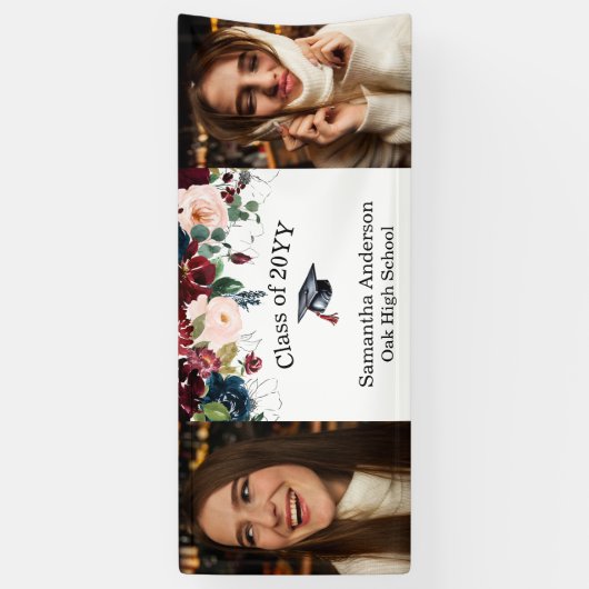 Aangepaste 2 foto Bourgogne Bloemen Afstuderen Ban Spandoek (Verticaal)