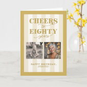 Aangepaste 2 Foto Goud Gelukkige 80ste Verjaardag Kaart (Gele Bloem)