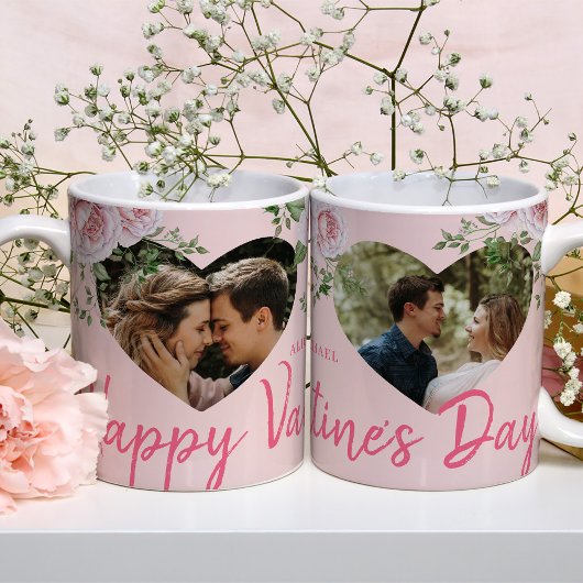 Aangepaste 2 foto hardt roze rozen Valentijn Koffiemok