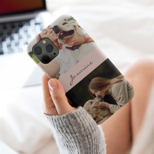 Aangepaste 2 foto huisdier hondenliefhebber blush  iPhone 15 pro case
