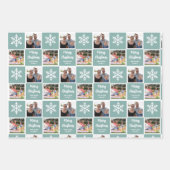 Aangepaste 2 Foto Kerstmis Sneeuwvlokken Blauwgroe Inpakpapier Vel (Voorkant 3)