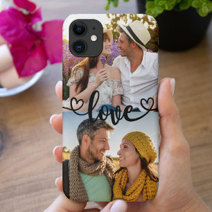 Aangepaste 2 foto Liefde met Hart Calligrafie Case-Mate iPhone Case