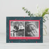 Aangepaste 2-foto moderne sparren Kerst Rode Kaart (Staand voorkant)