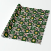 Aangepaste 2 foto Monogram Green Gold Holiday Cadeaupapier (Uitgerold)