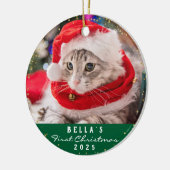 Aangepaste 2 foto-Pet Cat Meowy-kerstgroen Keramisch Ornament (Links)