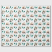 Aangepaste 2 foto Pet Dog JOY Blauwgroen feestdag  Cadeaupapier (Vlak)