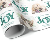 Aangepaste 2 foto Pet Dog JOY Blauwgroen feestdag  Cadeaupapier (Rol Hoek)