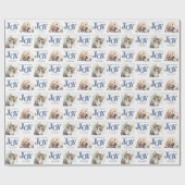 Aangepaste 2 foto Pet Dog JOY Blue Holiday Gift Cadeaupapier (Vlak)