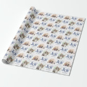 Aangepaste 2 foto Pet Dog JOY Blue Holiday Gift Cadeaupapier (Uitgerold)
