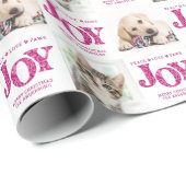 Aangepaste 2 foto Pet Dog JOY Pink Holiday Gift Cadeaupapier (Rol Hoek)