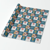 Aangepaste 2 foto Pet Dog Puppy Blue Gold Paws Cadeaupapier (Uitgerold)