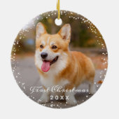 Aangepaste 2 foto Pet Dog Puppy Holiday Keramisch Ornament (Achterkant)