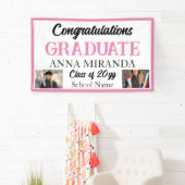 aangepaste 2 foto Roze Gefeliciteerd Afstuderen Af Spandoek (Insitu)