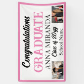 aangepaste 2 foto Roze Gefeliciteerd Afstuderen Af Spandoek (Verticaal)