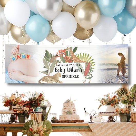 Aangepaste 2 Foto Safari Baby Shower Sprinkle Spandoek