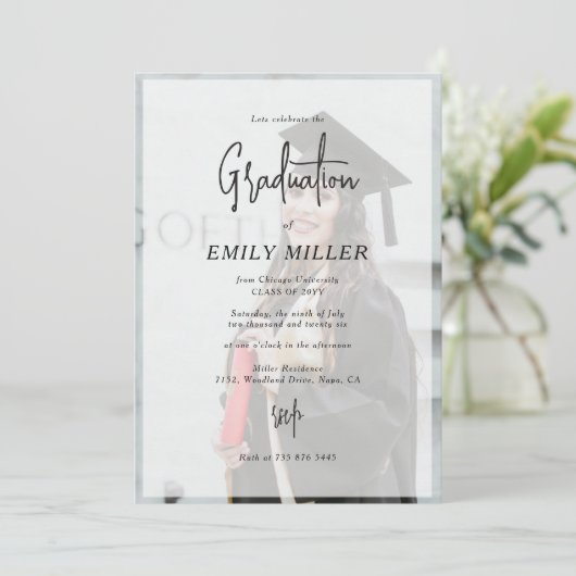 Aangepaste 2 foto tekst overlay Afstuderen uitnodi Kaart (Staand voorkant)