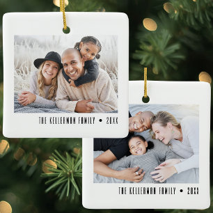 Aangepaste 2 Foto Tweezijdige Eenvoudige Familie Keramisch Ornament