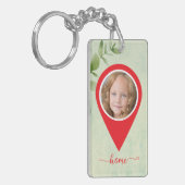 Aangepaste 2 foto's en naam elegante locatie teken sleutelhanger (Voorkant Links)
