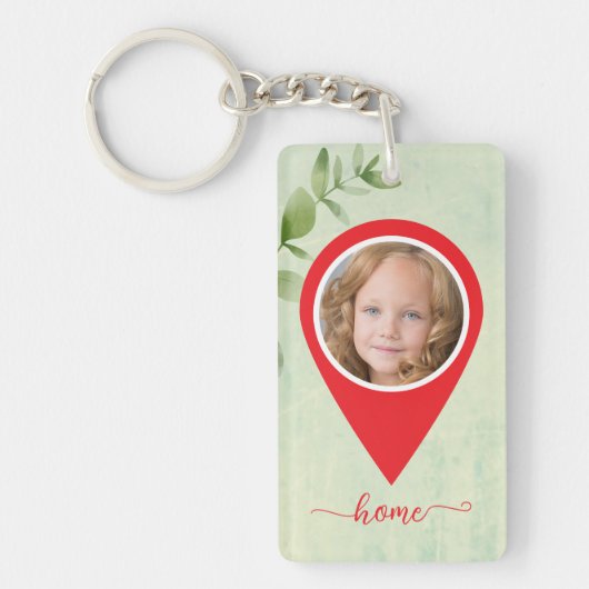 Aangepaste 2 foto's en naam elegante locatie teken sleutelhanger (Voorkant)
