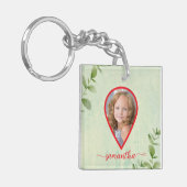 Aangepaste 2 foto's en naam elegante natuur sleutelhanger (Voorkant Links)