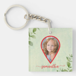 Aangepaste 2 foto's en naam elegante natuur sleutelhanger