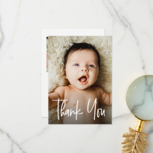 Aangepaste 2 foto's moderne handlettering baby sho bedankkaart
