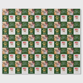 Aangepaste 2 foto's Pet Dog Puppy Green Gold Paws Cadeaupapier (Vlak)
