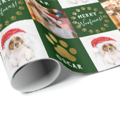 Aangepaste 2 foto's Pet Dog Puppy Green Gold Paws Cadeaupapier (Rol Hoek)