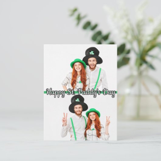 Aangepaste 2-foto's St Patrick's Day Shamrock Iris Briefkaart (Staand voorkant)