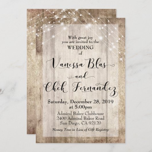 Aangepaste 2 lichtbruin hout bruiloft uitnodiging (Voorkant / Achterkant)