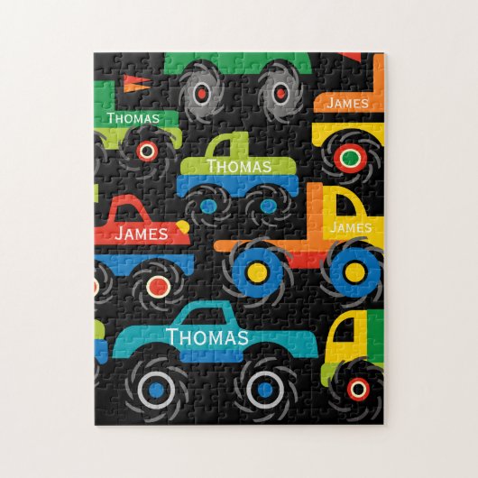 Aangepaste 2 Names Monster Trucks Giften for Boys Legpuzzel (Verticaal)